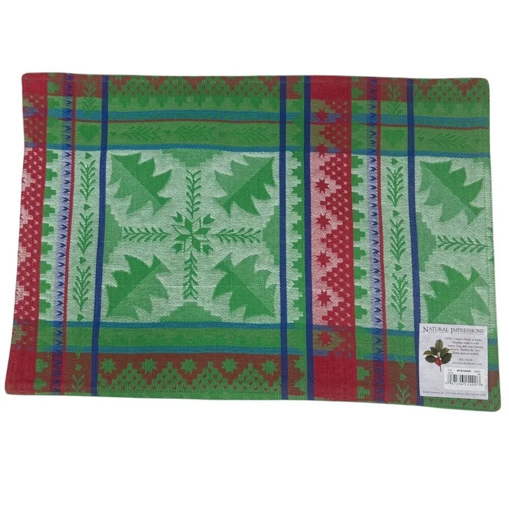 Nordic Holiday Placemats Set of 4 Green Christmas Tree Tapestry Bardwil Home